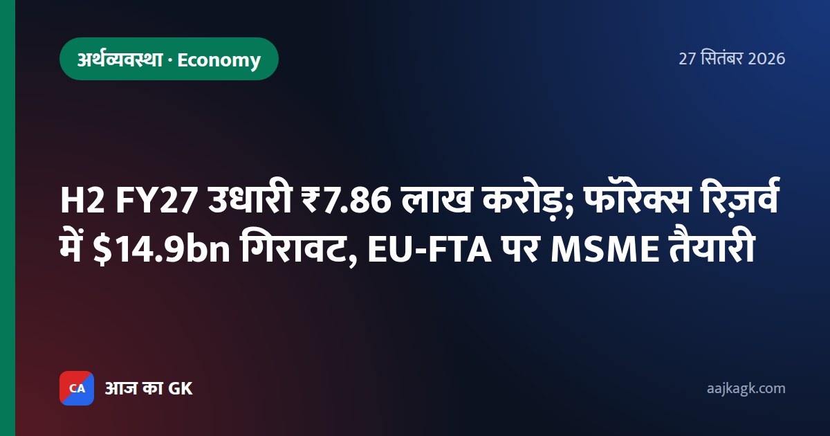 H2 FY27 उधारी ₹7.86 लाख करोड़; फॉरेक्स रिज़र्व में $14.9bn गिरावट, EU‑FTA पर MSME तैयारी