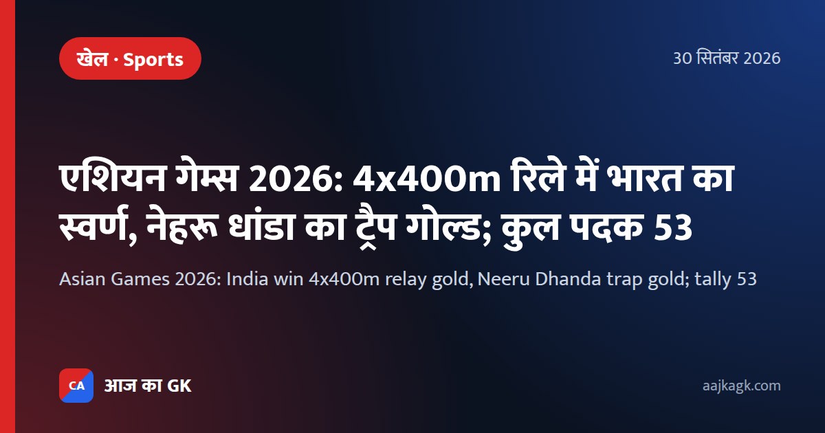 एशियन गेम्स 2026: 4x400m रिले में भारत का स्वर्ण, नेहरू धांडा का ट्रैप गोल्ड; कुल पदक 53