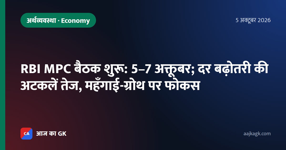 RBI MPC बैठक शुरू: 5–7 अक्तूबर; दर बढ़ोतरी की अटकलें तेज, महँगाई-ग्रोथ पर फोकस