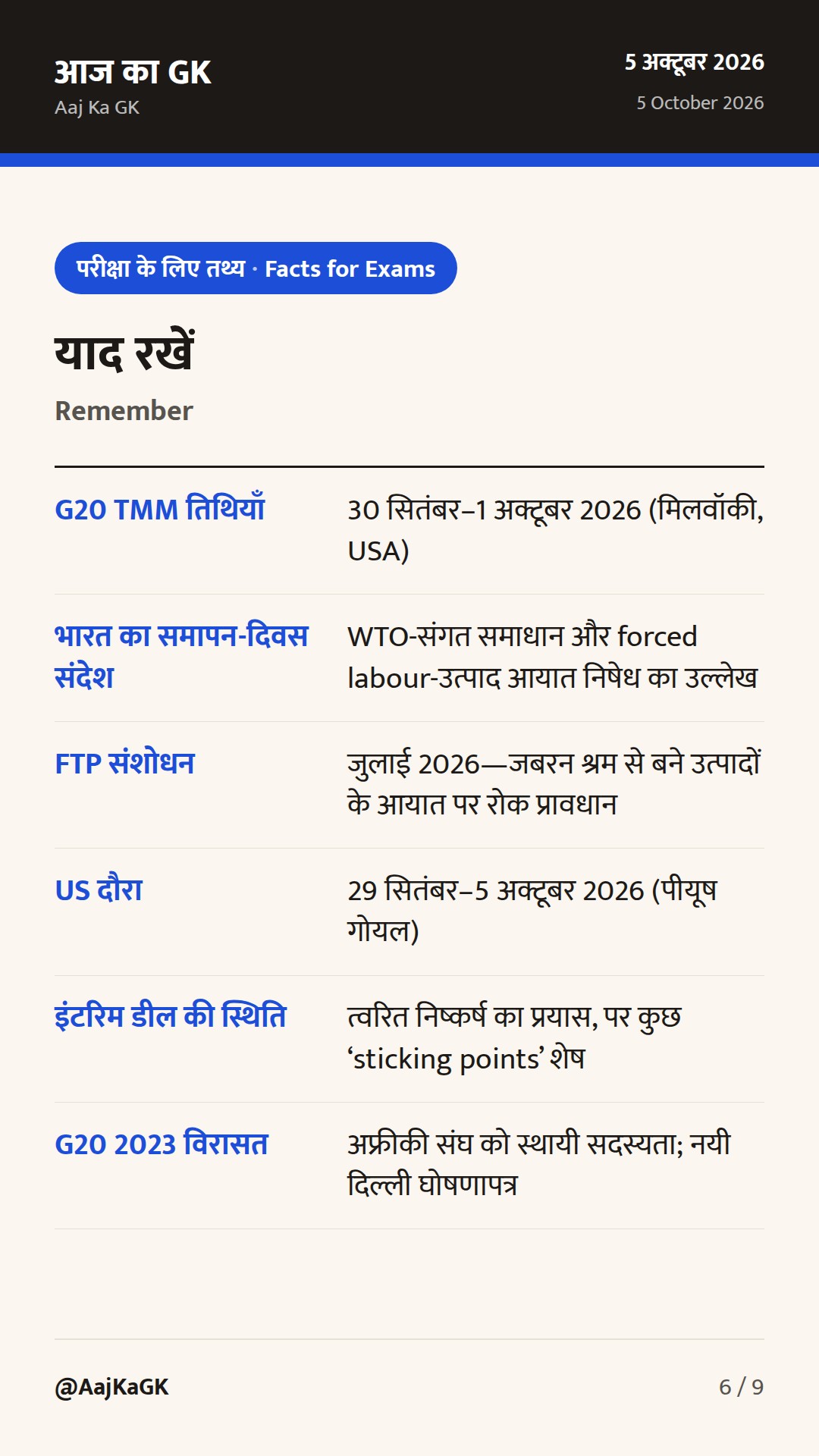 G20 व्यापार मंत्री-स्तरीय के समापन पर भारत का रुख; भारत–अमेरिका अंतरिम व्यापार समझौते पर तेज़ी — 6