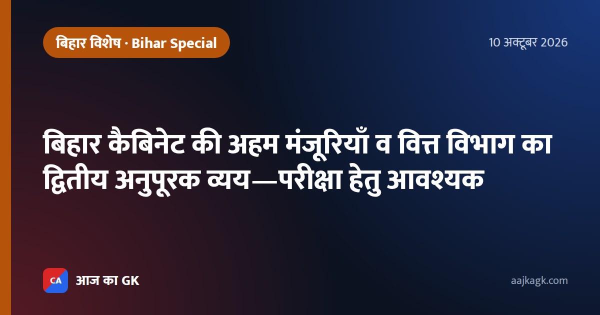 बिहार कैबिनेट की अहम मंजूरियाँ व वित्त विभाग का द्वितीय अनुपूरक व्यय—परीक्षा हेतु आवश्यक