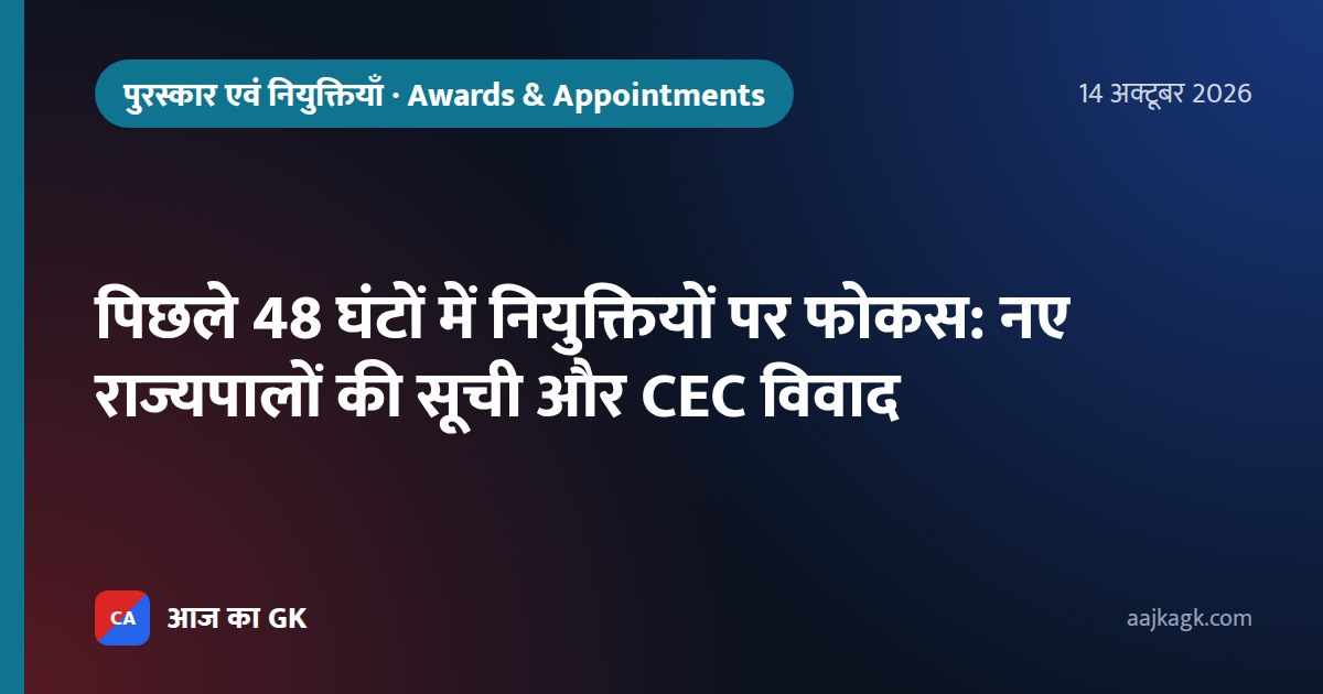 पिछले 48 घंटों में नियुक्तियों पर फोकस: नए राज्यपालों की सूची और CEC विवाद