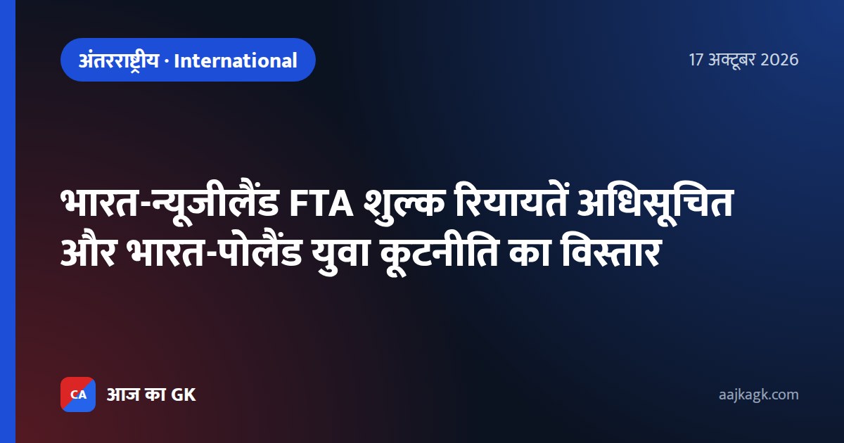 भारत-न्यूजीलैंड FTA शुल्क रियायतें अधिसूचित और भारत-पोलैंड युवा कूटनीति का विस्तार
