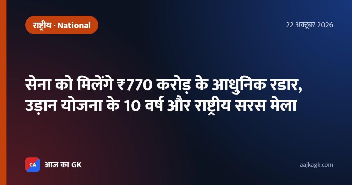 सेना को मिलेंगे ₹770 करोड़ के आधुनिक रडार, उड़ान योजना के 10 वर्ष और राष्ट्रीय सरस मेला