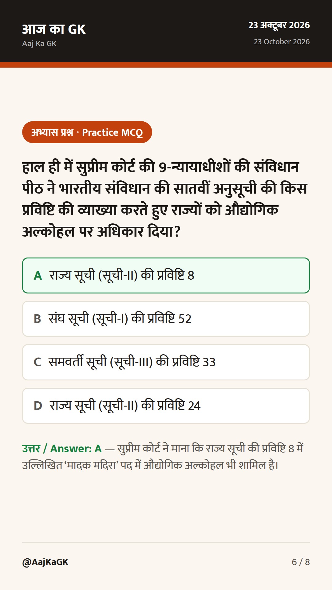 औद्योगिक अल्कोहल पर राज्यों के अधिकार पर सुप्रीम कोर्ट का फैसला और नए अपतटीय खनन नियम — 6