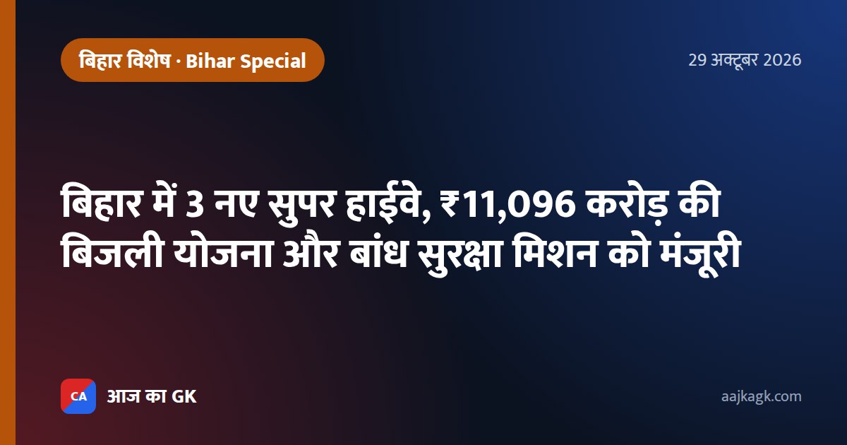 बिहार में 3 नए सुपर हाईवे, ₹11,096 करोड़ की बिजली योजना और बांध सुरक्षा मिशन को मंजूरी